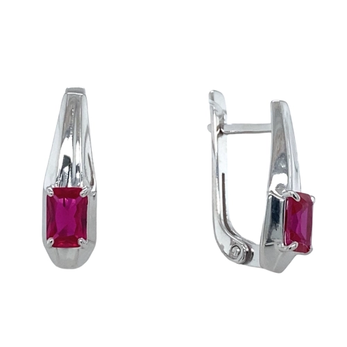 Серьги из серебра 925 пробы свыращенным рубином