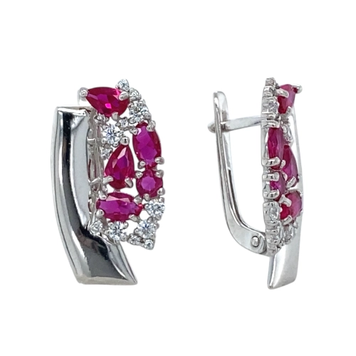 Серьги из серебра 925 пробы с искусственным рубинами и фианитами