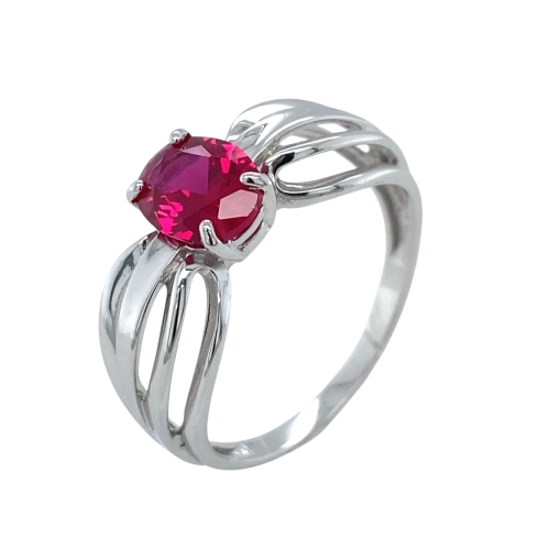 Кольцо из серебра 925 пробы с выращенным рубином