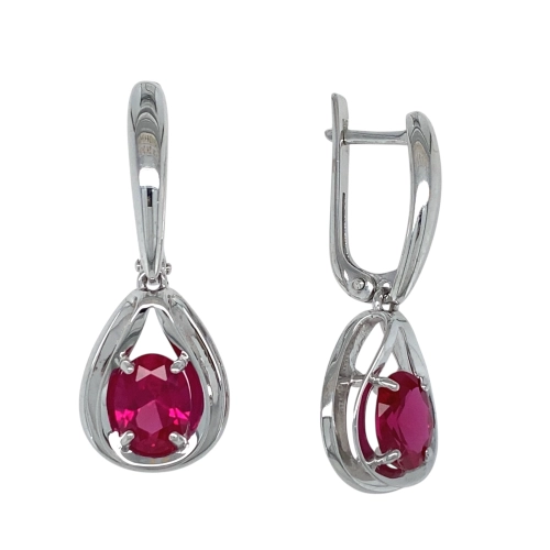 Серьги из серебра 925 пробы свыращенным рубином