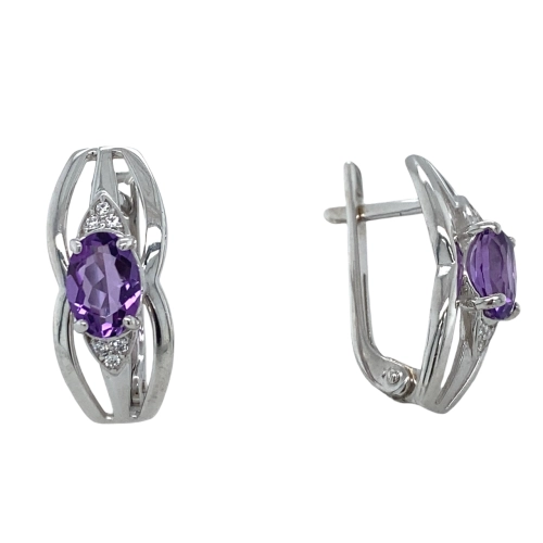Серьги из серебра 925 пробы с аметистами и фианитами