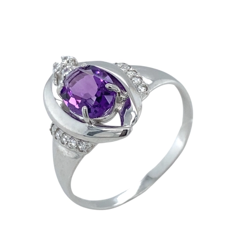 Кольцо из серебра 925 пробы с аметистом и фианитами