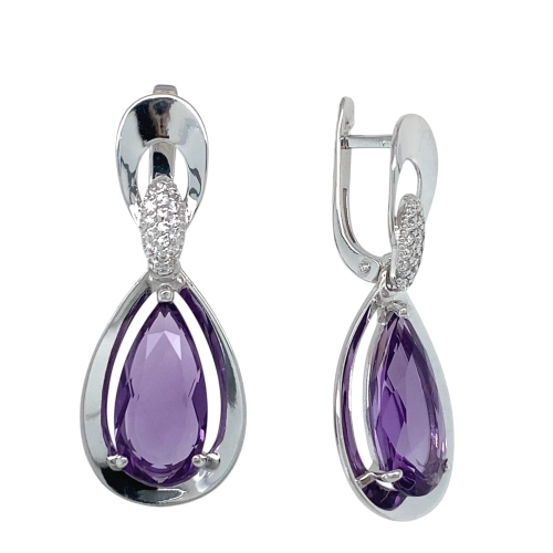 Серьги из серебра 925 пробы с аметистами и фианитами