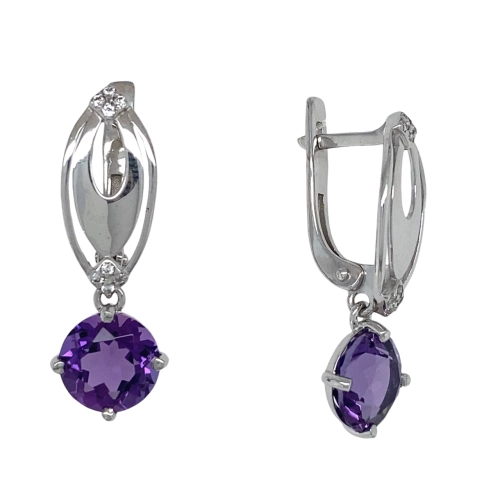 Серьги из серебра 925 пробы с аметистами и фианитами