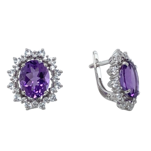 Серьги из серебра 925 пробы с аметистами и фианитами