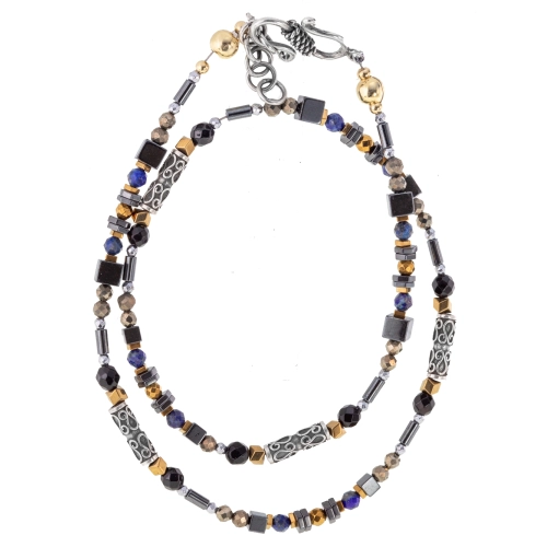 Колье (925) агат, лазурит, пирит