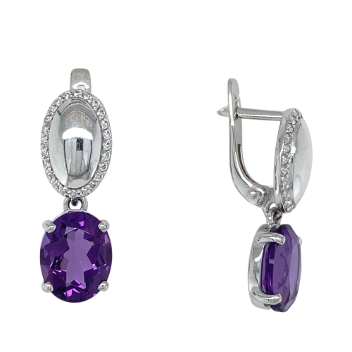 Серьги из серебра 925 пробы с аметистами и фианитами