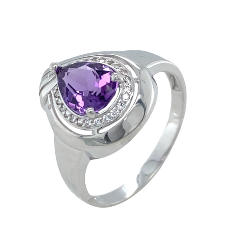 Кольцо из серебра 925 пробы с аметистом и фианитами