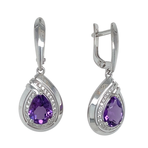 Серьги из серебра 925 пробы с аметистами и фианитами