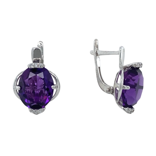 Серьги из серебра 925 пробы с аметистами и фианитами