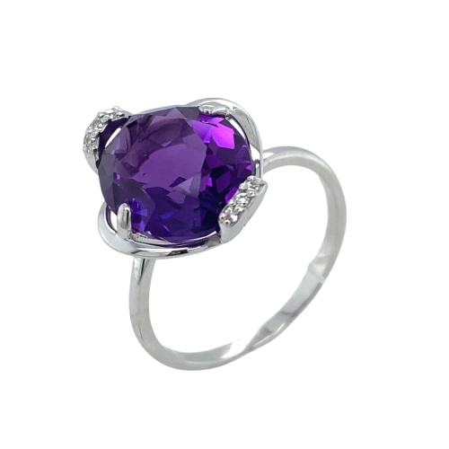 Кольцо из серебра 925 пробы с аметистом и фианитами