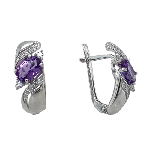 Серьги из серебра 925 пробы с аметистами и фианитами