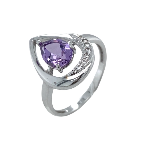 Кольцо из серебра 925 пробы с аметистом и фианитами