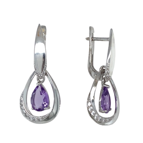 Серьги из серебра 925 пробы с аметистами и фианитами