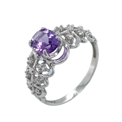 Кольцо из серебра 925 пробы с аметистом и фианитами