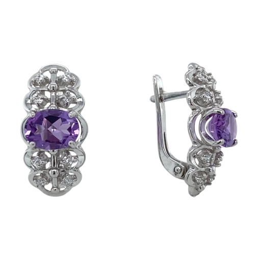 Серьги из серебра 925 пробы с аметистами и фианитами