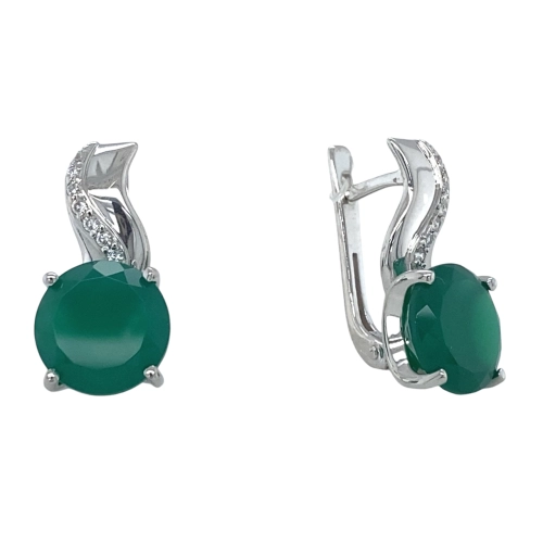 Серьги (925) хризопраз, фианит