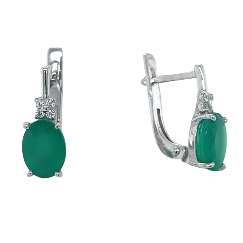 Серьги (925) хризопраз, фианит