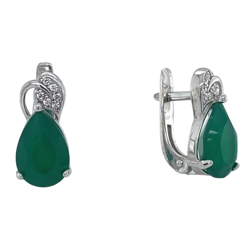 Серьги (925) хризопраз, фианит