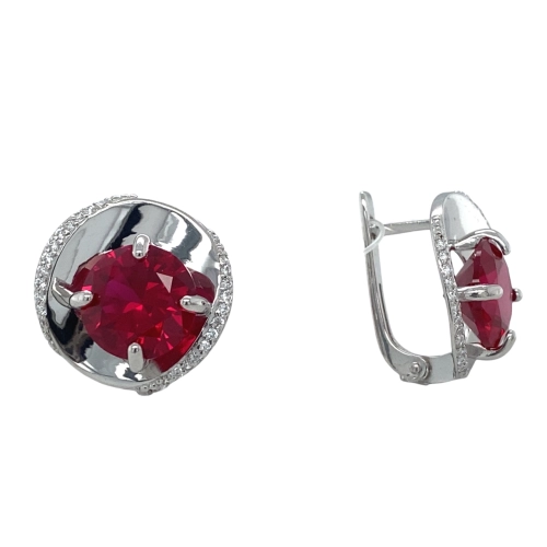 Серьги из серебра 925 пробы с искусственным рубинами и фианитами