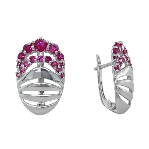 Серьги из серебра 925 пробы свыращенным рубином