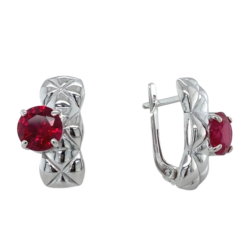 Серьги из серебра 925 пробы свыращенным рубином
