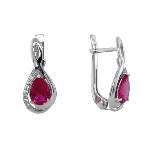 Серьги из серебра 925 пробы с искусственным рубинами и фианитами
