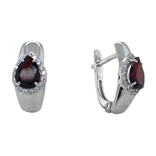 Серьги из серебра 925 пробы с гранатами и фианитами