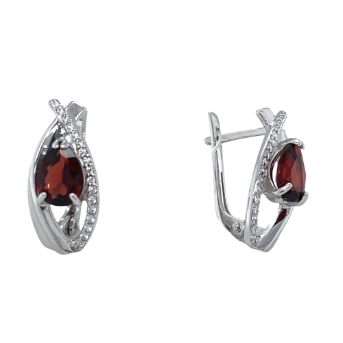 Серьги из серебра 925 пробы с гранатами и фианитами