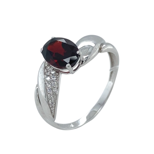 Кольцо из серебра 925 пробы с гранатом и фианитами