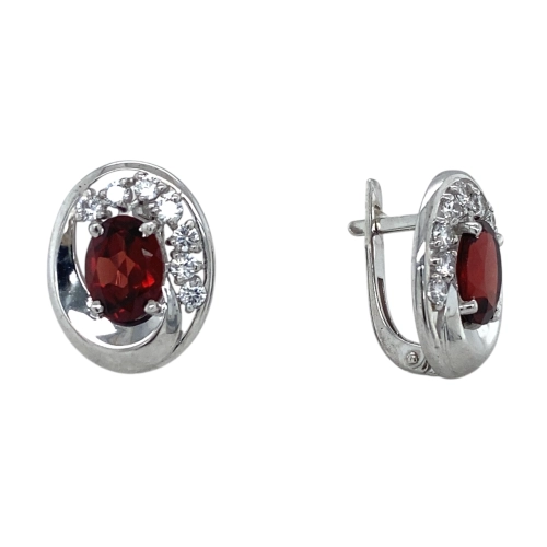 Серьги из серебра 925 пробы с гранатами и фианитами