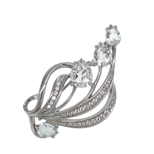 Брошь (925) горный хрусталь, фианит