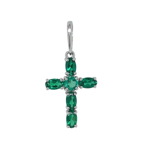 Подвеска (925) корунд изумруд синт. крест декор