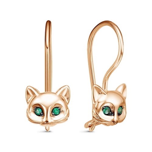 Серьги петельки из золота 585 пробы с изумрудами