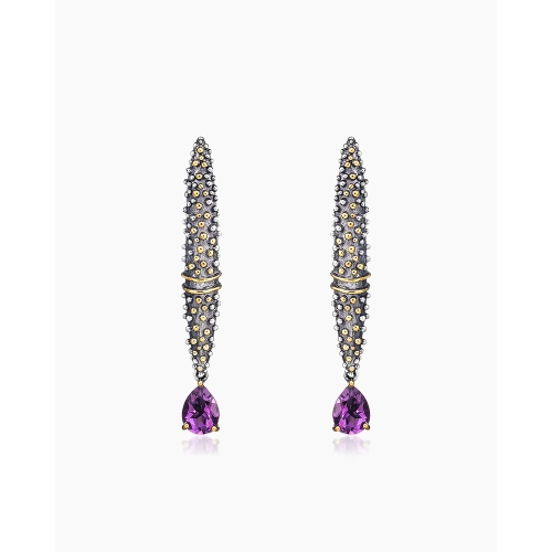 Серьги из серебра 925 пробы с позолотой, с аметистами