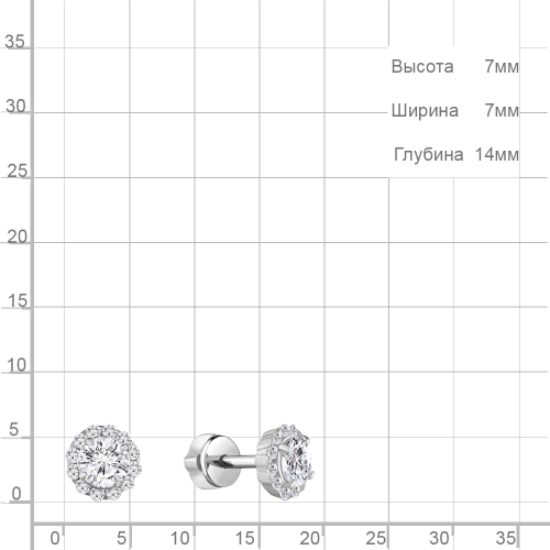 Серьги пусеты из серебра 925 пробы с фианитами