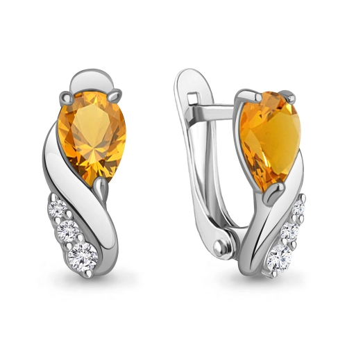 Серьги из серебра 925 пробы с цитринами и фианитами