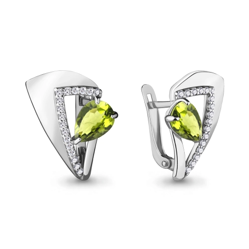 Серьги из серебра 925 пробы с хризолитом и фианитами