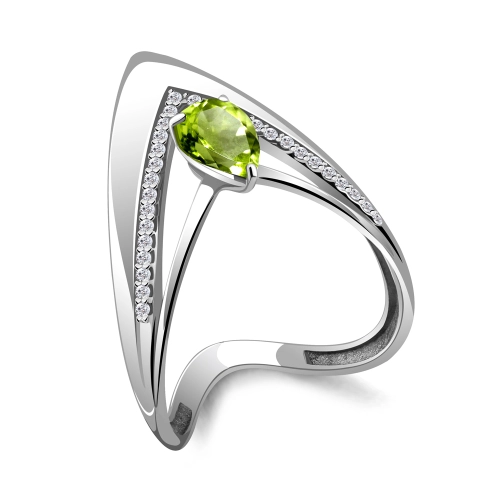 Кольцо из серебра 925 пробы с хризолитами и фианитами