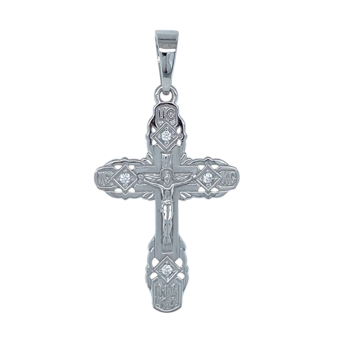 Подвеска Крест из белого золота 585 пробы с фианитами