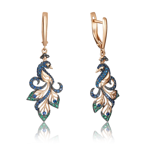 Серьги из золота 585 пробы с цветными фианитами