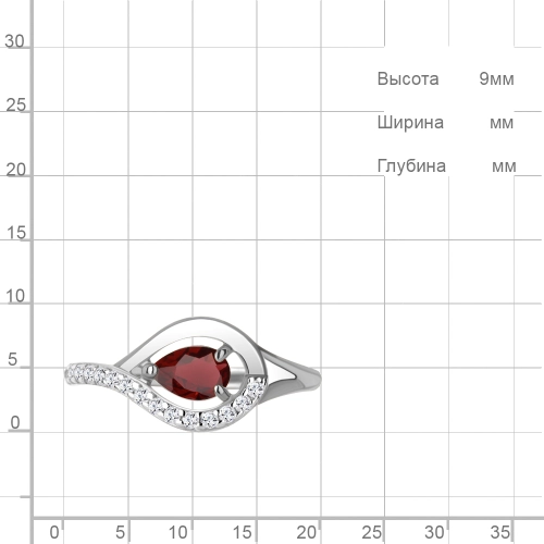 Кольцо из серебра 925 пробы с гранатом и фианитами