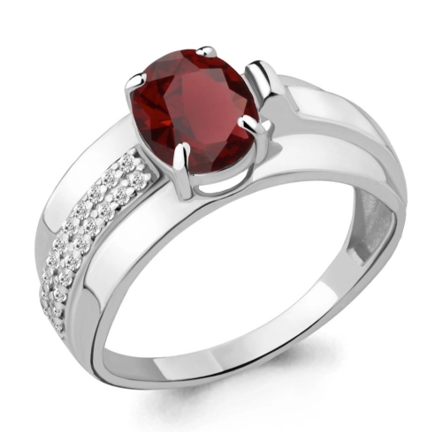 Кольцо из серебра 925 пробы с гранатом и фианитами
