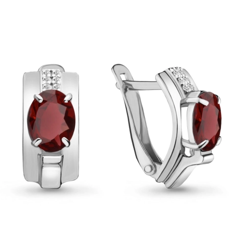 Серьги из серебра 925 пробы с гранатами и фианитами