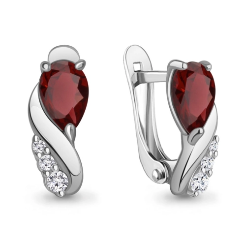 Серьги из серебра 925 пробы с гранатами и фианитами