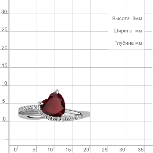 Кольцо из серебра 925 пробы с гранатом и фианитами