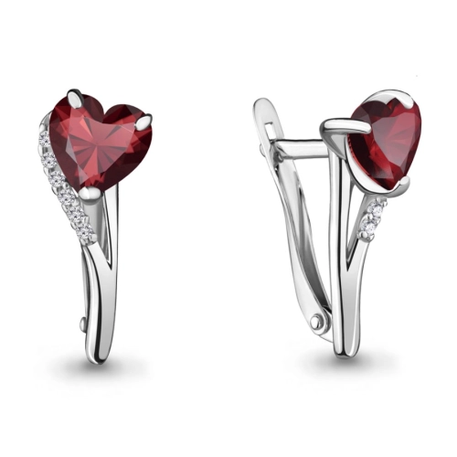 Серьги из серебра 925 пробы с гранатами и фианитами