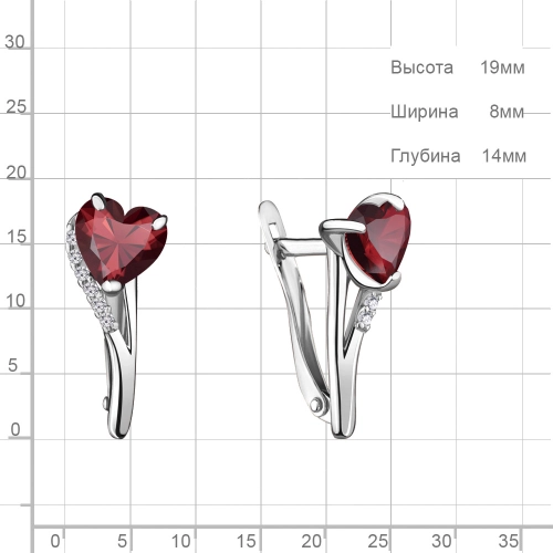 Серьги из серебра 925 пробы с гранатами и фианитами