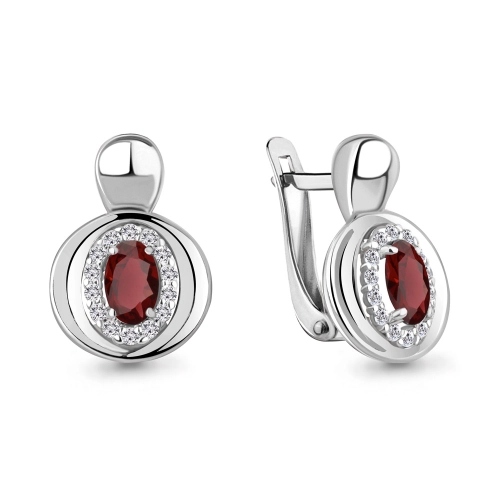 Серьги из серебра 925 пробы с гранатами и фианитами