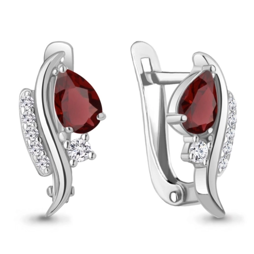 Серьги из серебра 925 пробы с гранатами и фианитами